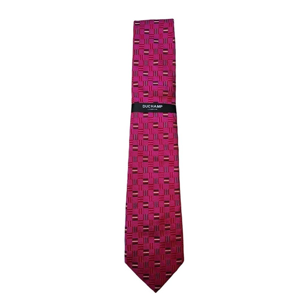 Duchamp London NWT Purple Tie  Magenta Rectangle Bar Silk Necktie
